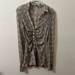 Free People Multicolor Heart Button-Down Shirt